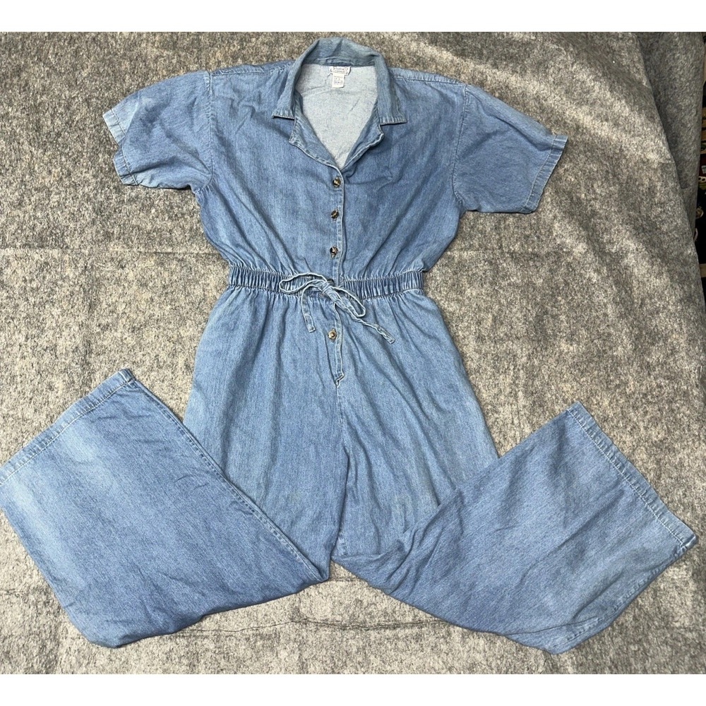 Studio 25 Vintage 80's Denim Romper, Jumper Size L, Baggy Wide Legs- (52-2)